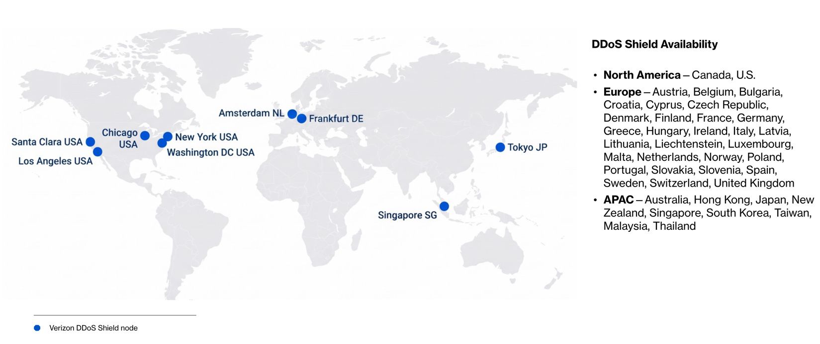 Full | Global World Map Showing Verizon DDoS Shield Availability and Nodes